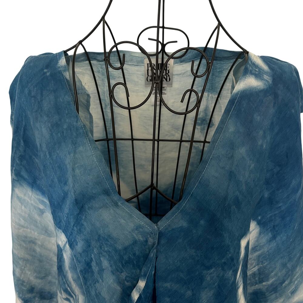 Prairie Underground Silk Hemp Hand Tie Dyed Shibori Dress Split Kimono Sleeve - Picture 3 of 12